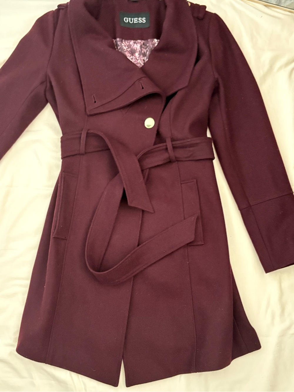GUESS Women's Burgundy Belted Trench Coat